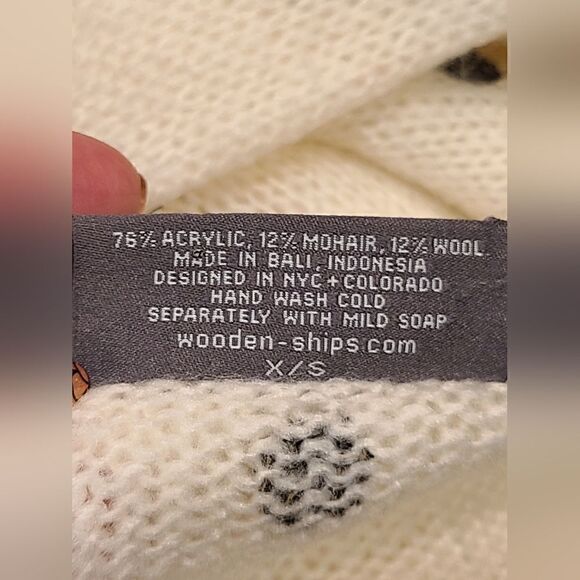 Wooden Ships Oversized Knit Sweater V-Neck Mohair Blend Polka Dot XS/SM - Picture 4 of 7